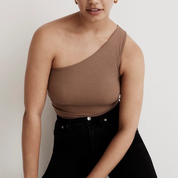 [NWT] Madewell Ribbed One-Shoulder Tank Top in Tan - Picture 1 of 5